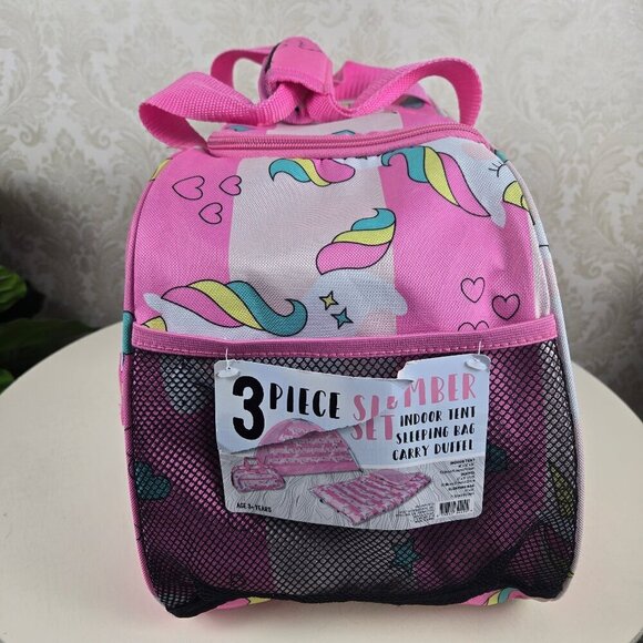 Olivet Intl 3 Piece Slumber Set Pink Unicorn Pattern Tent Sleeping Bag & Duffel - Picture 3 of 16